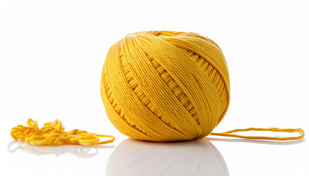 ball of yellow yarn isolated on white background