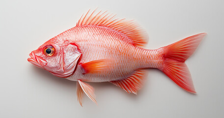 Obraz premium Vibrant Red Fish with Detailed Scales and Fin Texture on a White Background
