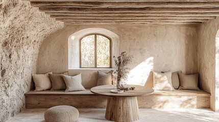 Rustic Interior Design, Beige, Beams, Window