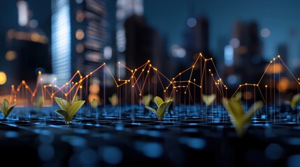 Urban growth visualization modern city digital art night environment close-up view innovative concepts for sustainable development