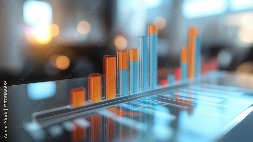 Poster colorful data visualization displayed on a glass surface in a modern office setting during daytime