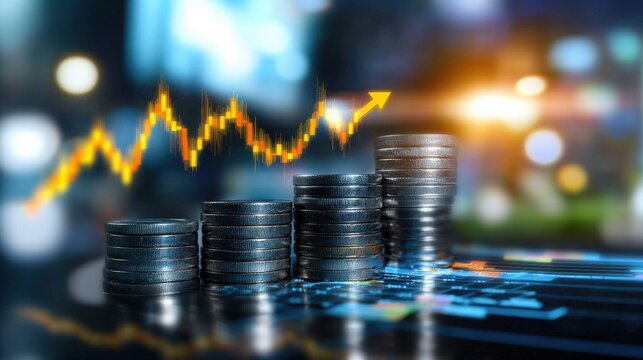 Financial growth trends analysis urban finance sector infographic chart nighttime cityscape overview investment insights