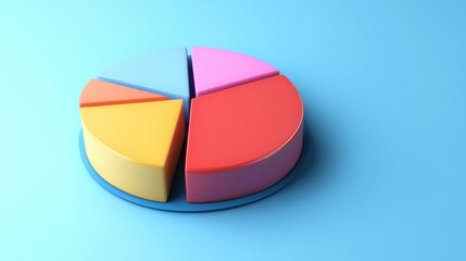 Obraz premium Colorful pie chart representing data segments on a blue background showcasing visual analytics for presentations or reports
