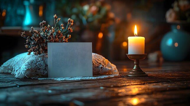 A First Communion chalice and candle with a blank white gift card