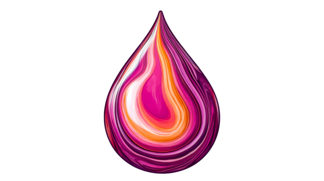 Abstract droplet shape with colorful paint effect , cut out transparent