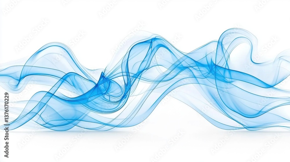Aufkleber ethereal fluid motion dynamic wavy curves in teal and blue digital art background smooth flowing abs