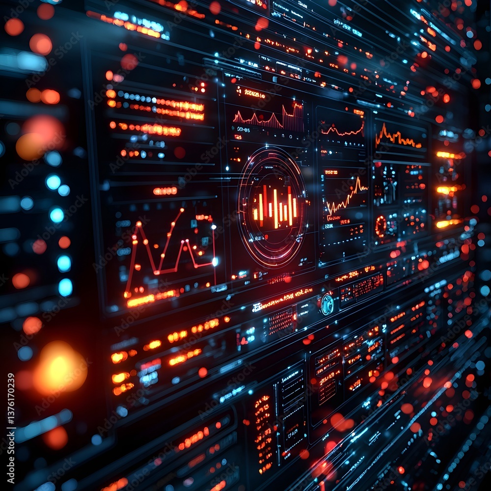 Poster futuristic technology dashboard displaying data and statistics