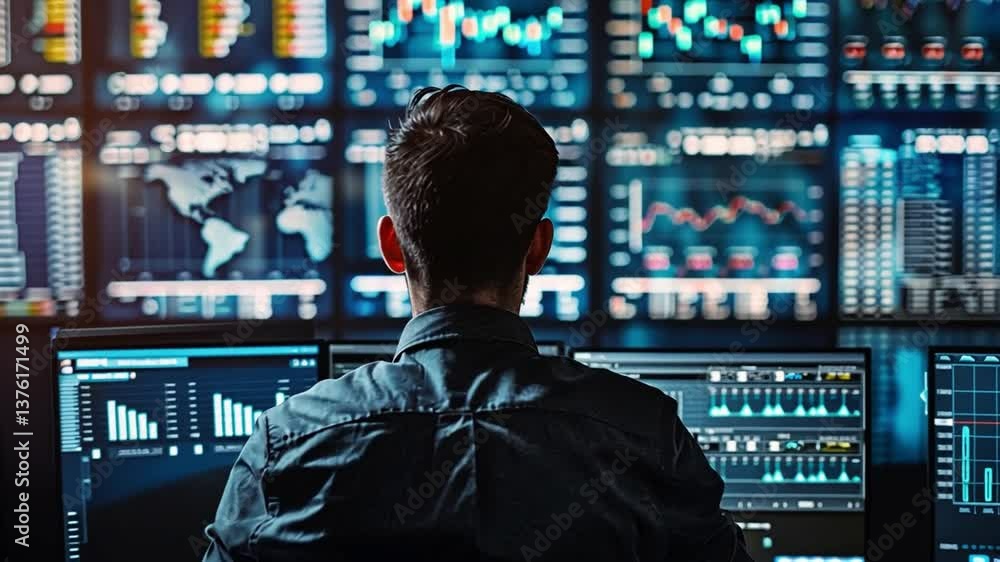 Poster monitoring business performance through advanced analytics and visualizations in a modern workspace
