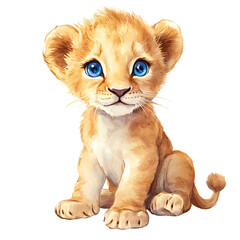 Watercolor hand drawn Lion, Baby Lion PNG, Lion Clip Art, Lion Decor, Lion isolated on white background, Cute Baby Animal Clipart, Lion Illustration, Jungle animals