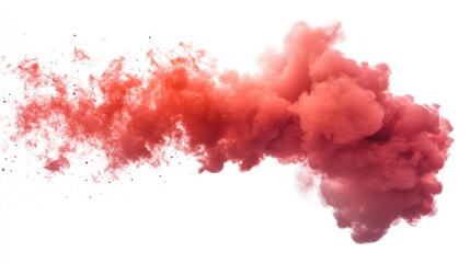 Coral red smoke cloud isolated on white background, Red color explosion isolated png background illustration