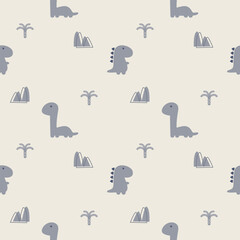 Dinosaur cartoon so cute. On tree mountain background. Pattern seamless vector illustration. 