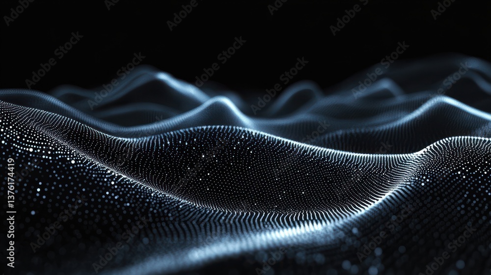 Poster Futuristic abstract wave dot particle background isolate, Abstract background with a wave of dots on black, vector illustration. Design element for a banner. illustration