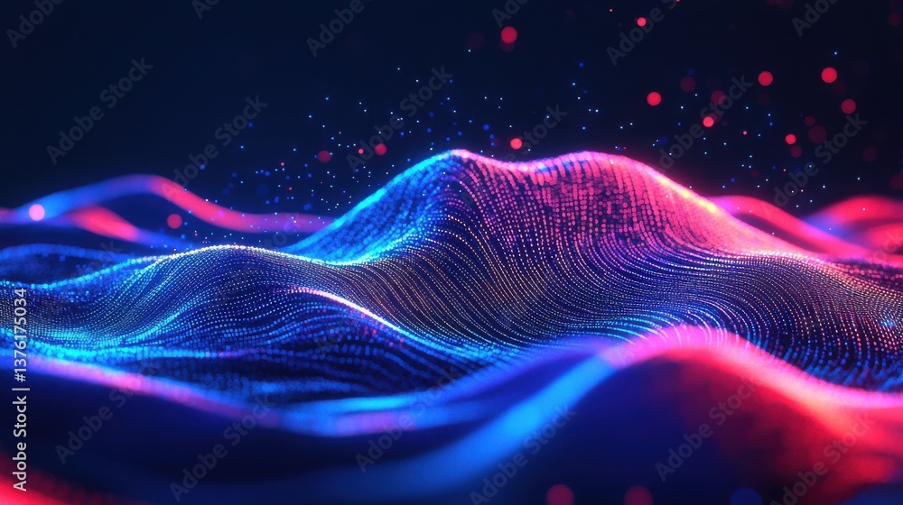 Poster abstract background with blue glowing neon lines and bokeh lights. data transfer concept. digital wa