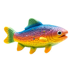 Fototapeta premium Side view of a play doh rainbow trout made by a child isolated on a white transparent background