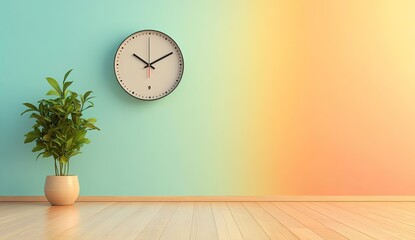 Minimalist room with clock and plant