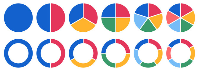 Obraz premium Colorful Pie Chart and Donut Chart Infographic Set