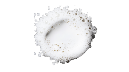 Foam circle with bubbles texture on black surface, cut out transparent