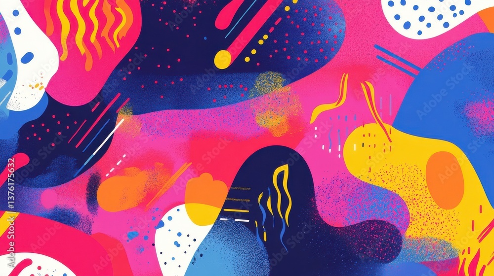 Poster a colorful abstract background with a lot of different shapes and colors. risograph effect, trendy r