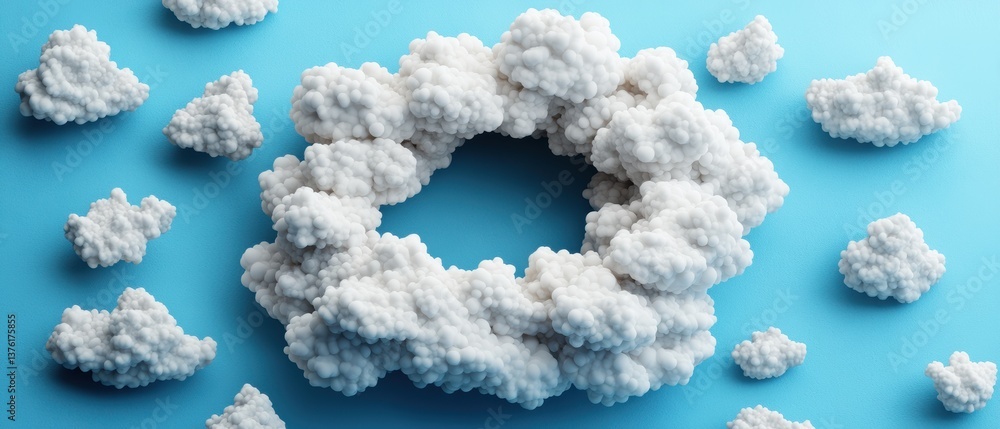 Aufkleber fluffy white clouds encircle a serene blue sky center creating a tranquil and uplifting scene with s