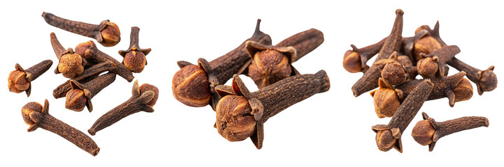 Set of Dry cloves with Cut out isolated on a transparent background