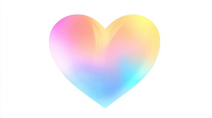 Abstract pastel neon holographic blurred grainy gradient heart on white background. Colorful digital grain soft noise Lo-fi multicolor vintage retro valentines day dating design, unicorn candy colors