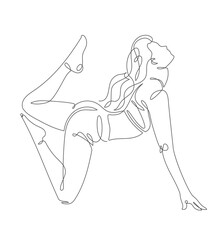 A minimalistic one-line drawing of a beautiful woman in the low lunge yoga pose, white background, continuous soft curves and elegant simplicity, vector illustration