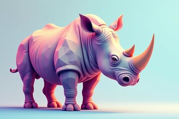 Fototapeta premium Digital illustration of rhino with low poly style in soft pastel colors, trendy, creative, polygon