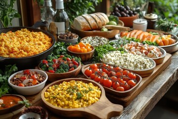 Fototapeta premium Abundant spread of diverse, colorful dishes