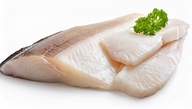 raw haddock fish fillets isolated on white background