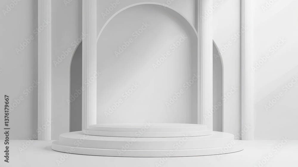 Poster abstract white background texture design featuring an empty space platform for 3d podium product dis