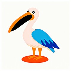 Obraz premium Illustration of a Pelican with Orange Beak and Blue Wings on White Background