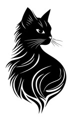 Obraz premium Black silhouette of elegant long-haired cat vector