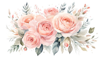 Watercolor Pink Roses Bouquet clipart, Elegant Floral Corner Arrangement, Blush Rose Botanical Composition, roses blush cliparts, roses illustrations