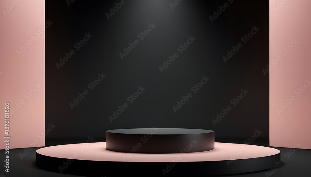 Aufkleber black podium abstract tree backdrop display on nature 3d background with empty presentation product 