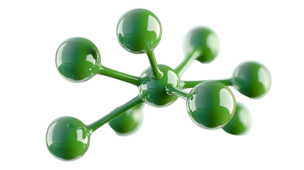 green molecule structure 3d render icon isolated on transparent background cutout