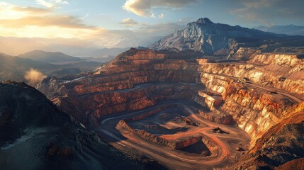 Open-Pit Copper and Gold Mine 16k Resolution Ultra Photorealistic illustration