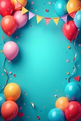 Festive birthday card design featuring balloons and garlands in vibrant colors, design, festive, birthday
