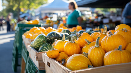 Bright orange gourds attract attention at a farmers market display