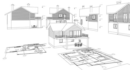 house architectural project sketch 3d illustration	
