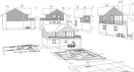 Fototapeta premium house architectural project sketch 3d illustration 