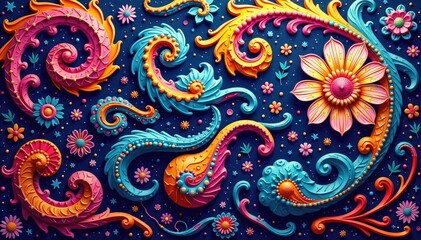 Fluid paisley design creates continuous, unbroken surface, abstract, curve, fabric