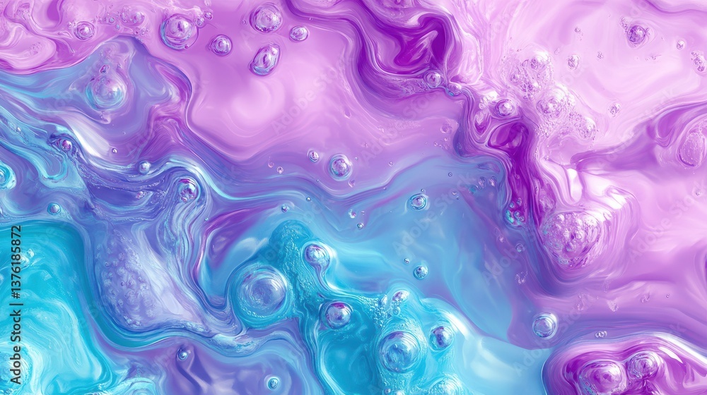 Poster abstract ai generated background illustration of a colored floating liquid in violet and turquoise p