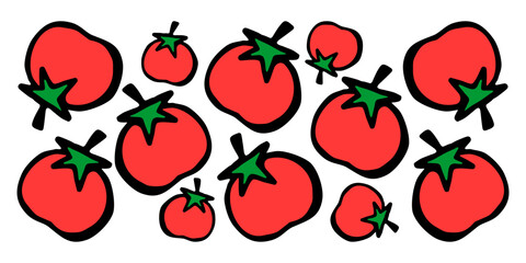 Vector illustration of a horizontal banner with ripe tomatoes on a white isolated background