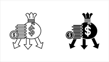 Deflation icon set. Economic crisis symbol. Vector illustration for web design. isolated on white background.