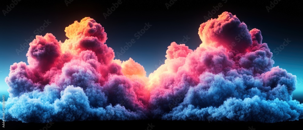 Poster vivid colorful clouds in shades of pink blue and orange merging together on a dark background creati