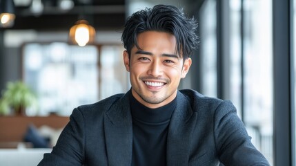 Fototapeta premium A young East Asian man in a modern undercut