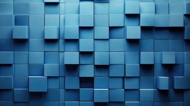 Fototapeta Abstract geometric blue 3d texture wall, with squares and cubes as background, textured wallpaper illustration