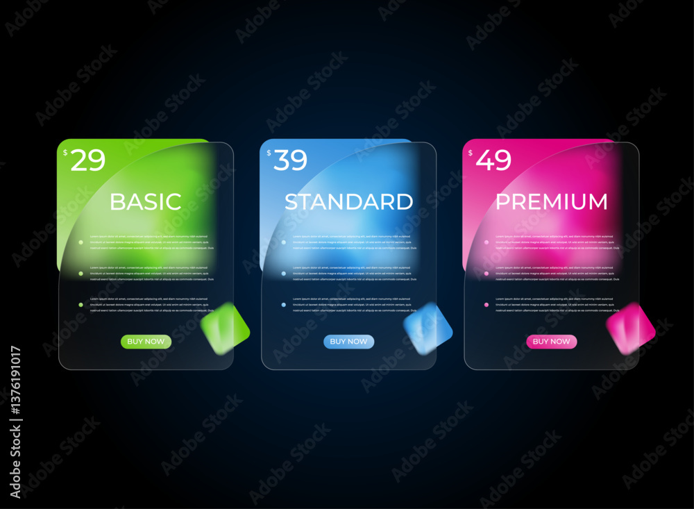 Poster pricing list table layout template colorful modern trendy gradient glass morphism shape vector illus