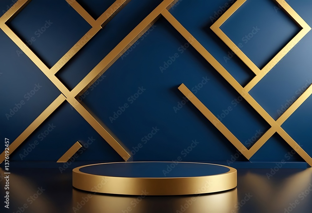 Poster dark blue stage podium 3d abstract background product platform of empty scene presentation pedestal 