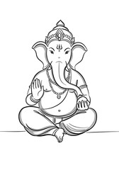 Fototapeta premium Ganesha Line Art Illustration Hindu God Peaceful Pose